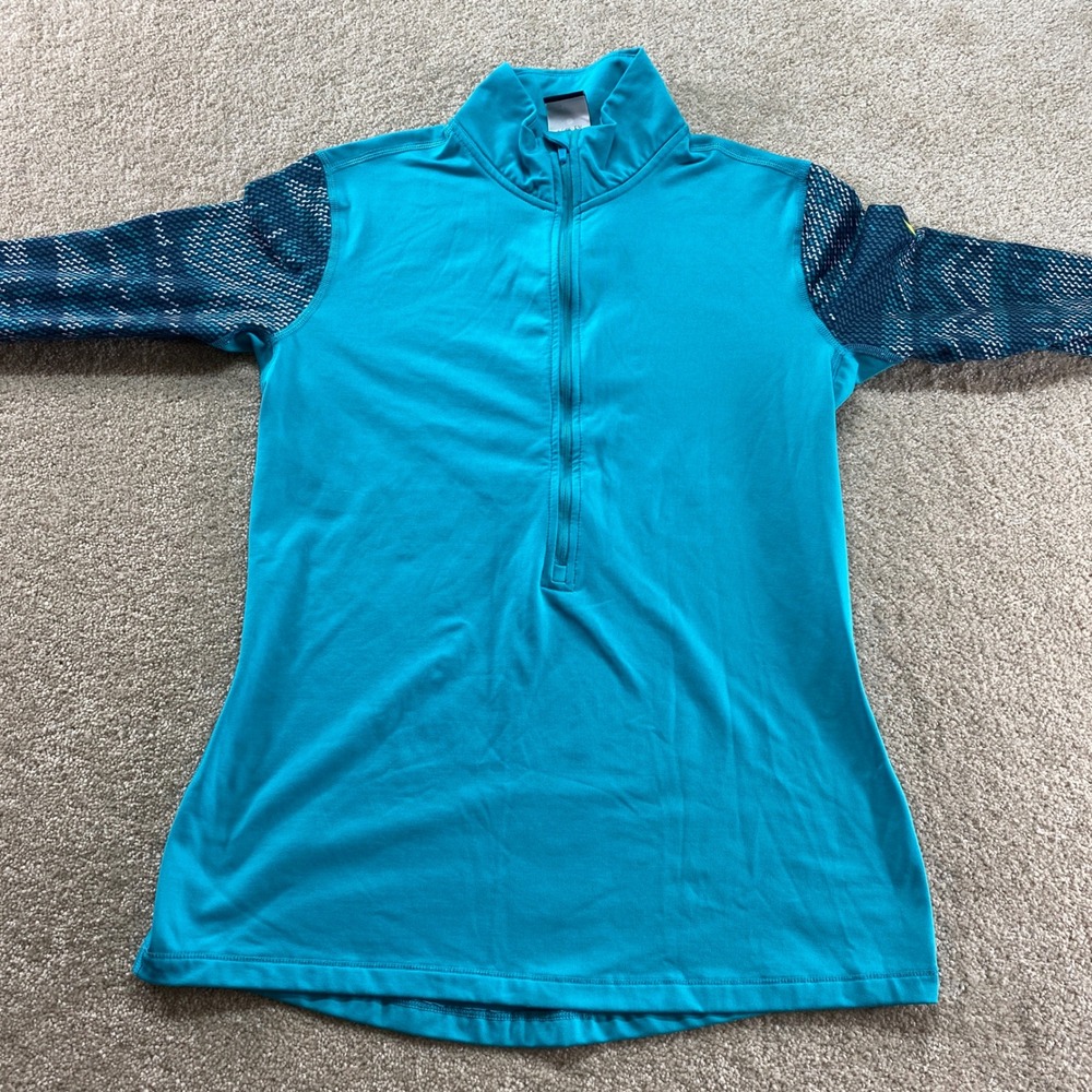 Nike Pro Dri-FIT Quarter Zip Womens Large Teal Patterned‎ Sleeve Athletic Top - Picture 7 of 10